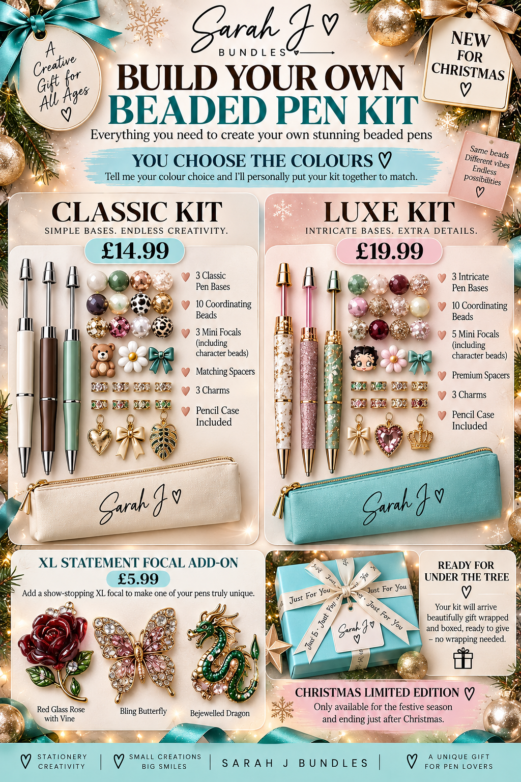 Sarah J Build Your Own Beaded Pen Kit | Christmas Edition