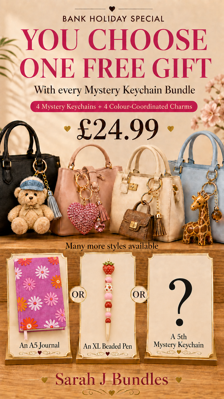 Mystery Keychain Bundle – 4 Keychains & Colour-Coordinated Charms