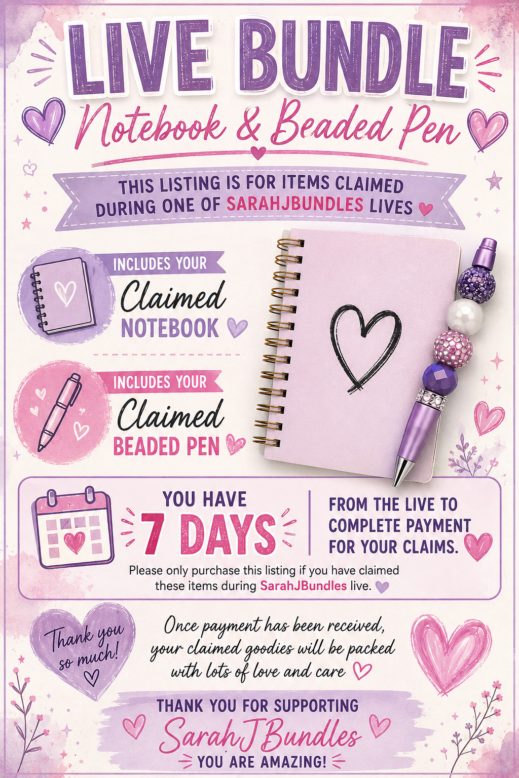 Notebook and beaded pen bundle